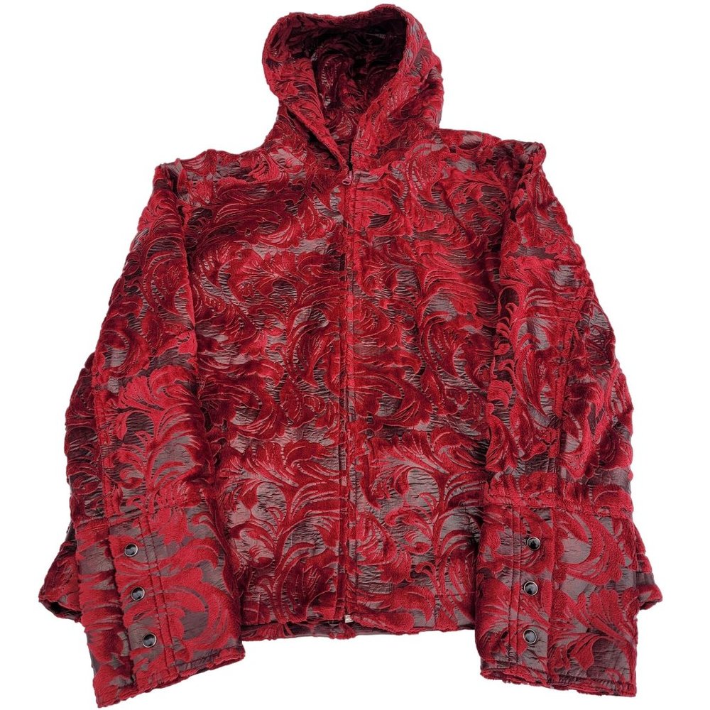 NWT Ethyl Dress Jacket Velour Burnout Velvet Floral Patterns Women's M Burgandy